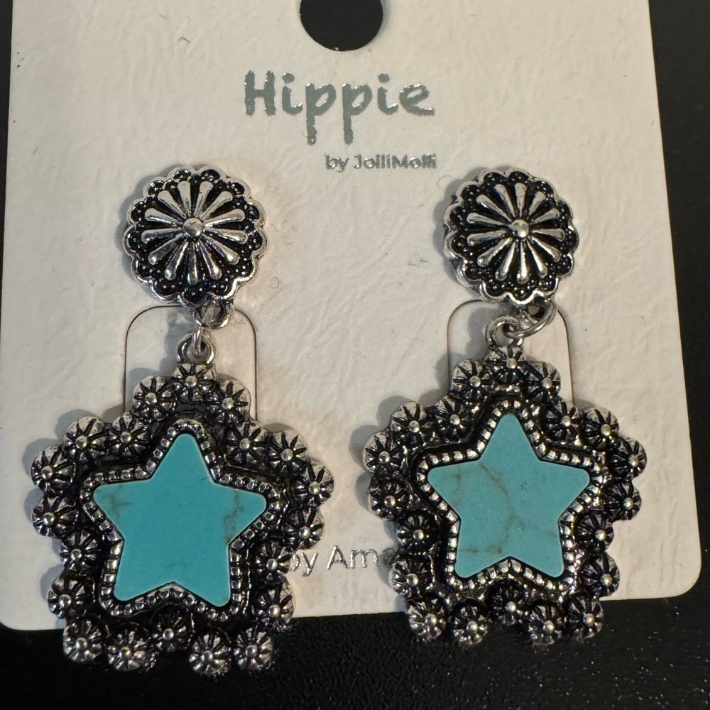 Hippie Star Earrings with Turquoise Accent